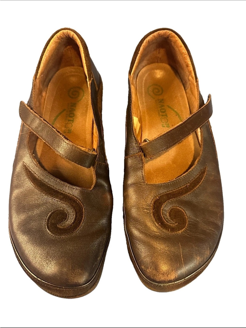 Naot Matai Brown Leather Suede Swirl Mary Jane Comfort Flats Shoes Women's EU 39